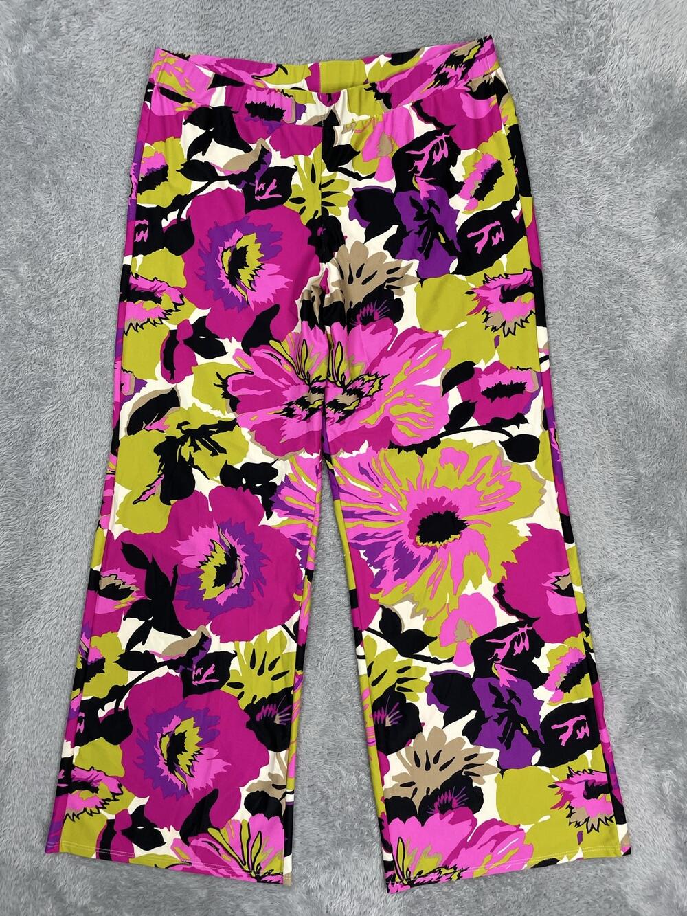 Jude Connally Pants Womens XL Multicolor Floral Wide Leg Pull On Stretch